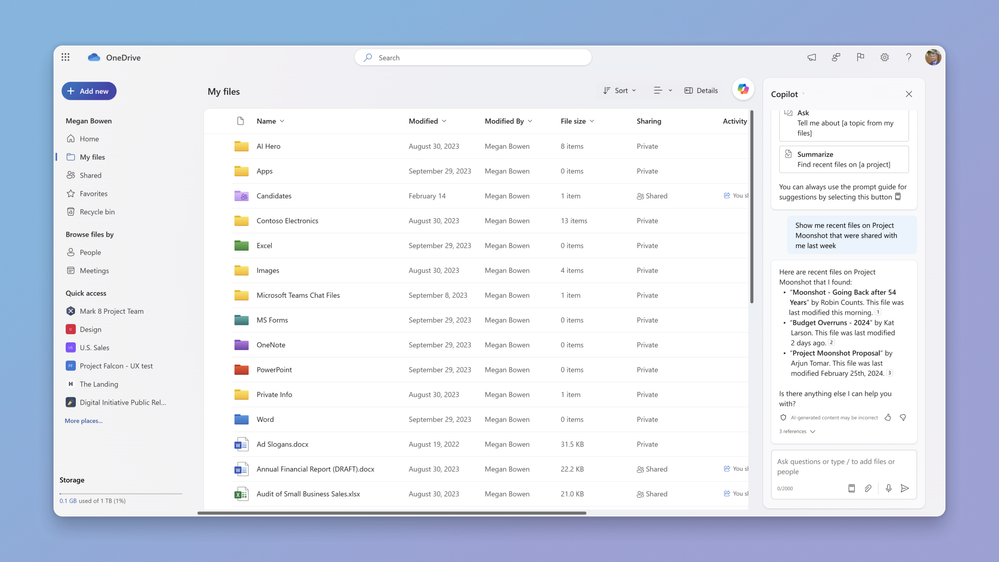 thumbnail image 1 of blog post titled 

							Copilot in OneDrive: A New Wave of File Interaction

